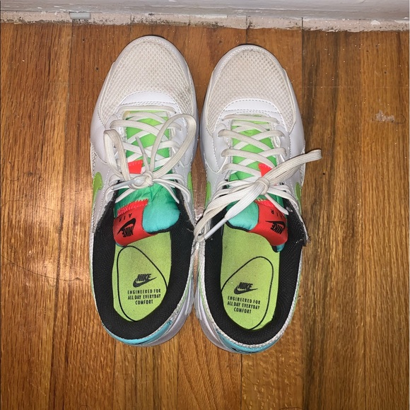 White Nike Gymshoes With Neon Accents - Picture 3 of 8